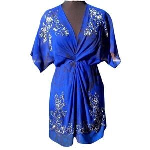 Cache Peasant Tunic Boho Chic Sequin Bead Embellished Silk Top New $138 NWT